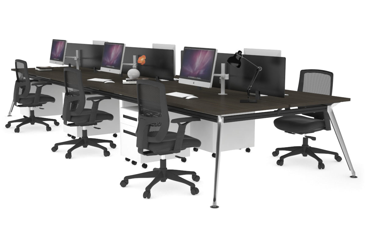 San Fran - 6 Person Office Workstation Bench Chrome Leg [1200L x 700W] Jasonl dark oak black perspex (400H x 800W) 