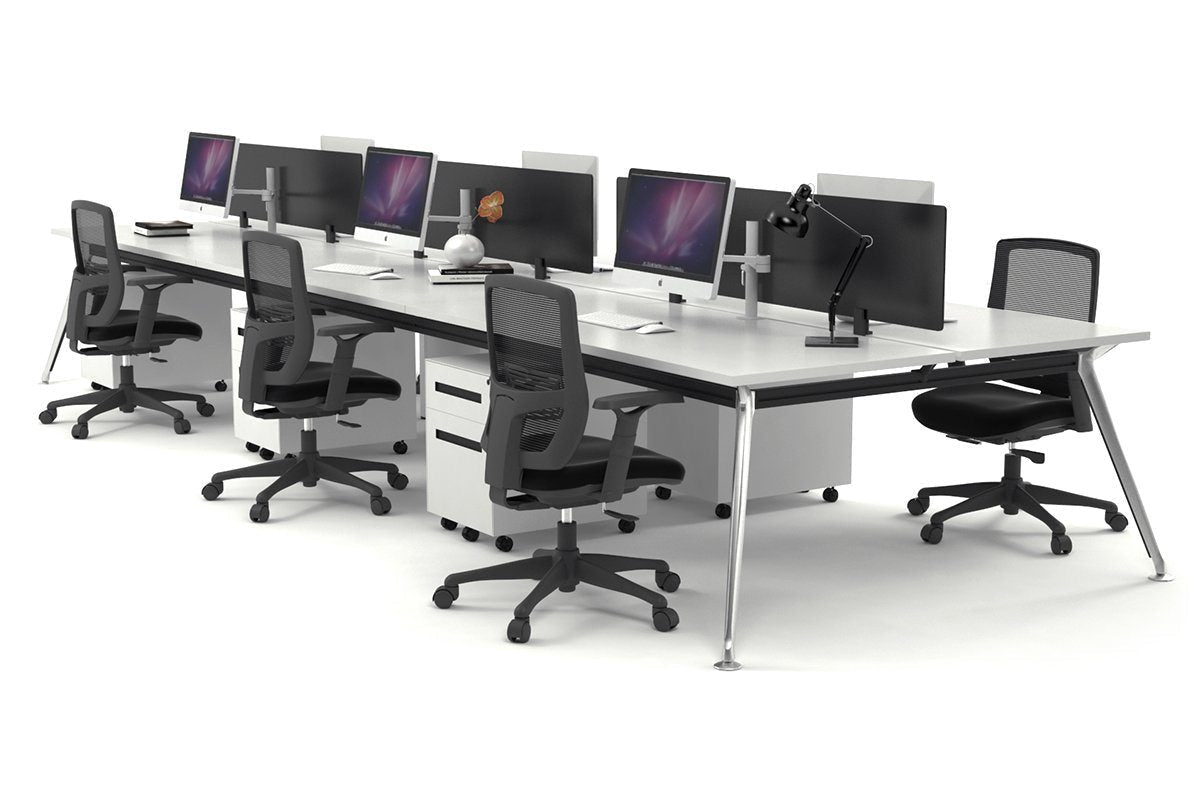 San Fran - 6 Person Office Workstation Bench Chrome Leg [1200L x 700W] Jasonl white black perspex (400H x 800W) 