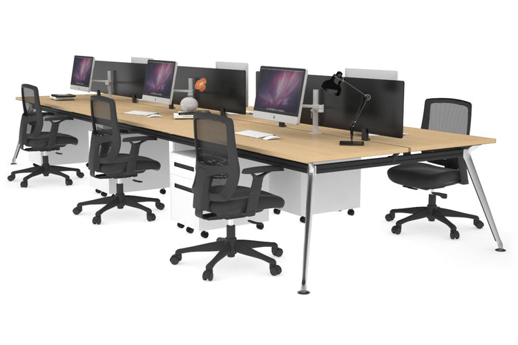 San Fran - 6 Person Office Workstation Bench Chrome Leg [1200L x 700W] Jasonl maple black perspex (400H x 800W) 