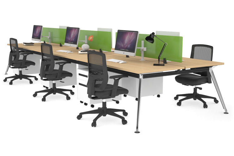 San Fran - 6 Person Office Workstation Bench Chrome Leg [1200L x 700W] Jasonl maple green perspex (400H x 800W) 