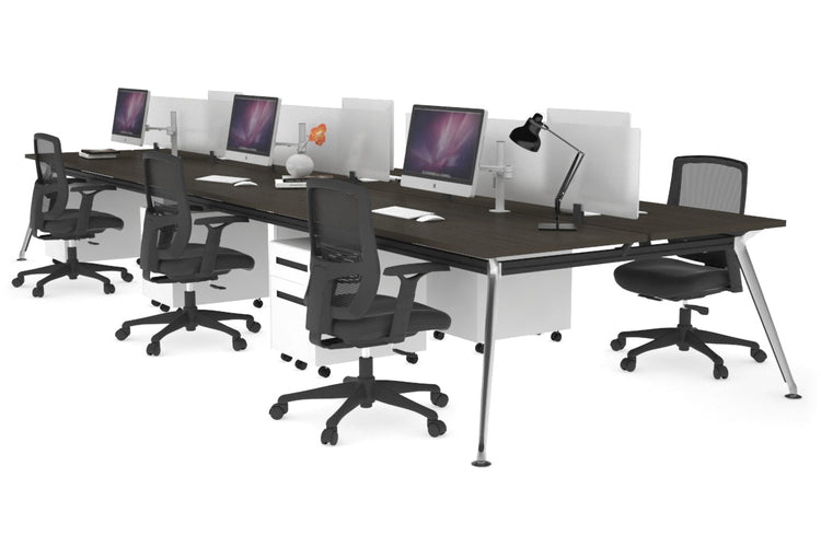 San Fran - 6 Person Office Workstation Bench Chrome Leg [1200L x 700W] Jasonl dark oak white perspex (400H x 800W) 