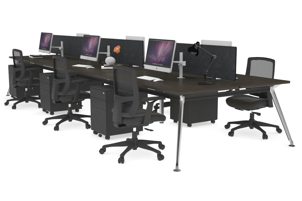 San Fran - 6 Person Office Workstation Bench Chrome Leg [1200L x 800W with Cable Scallop] Jasonl dark oak echo grey (400H x 800W) 