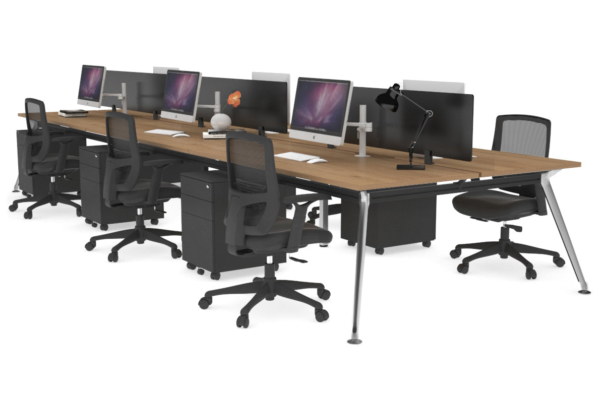 San Fran - 6 Person Office Workstation Bench Chrome Leg [1200L x 800W with Cable Scallop] Jasonl salvage oak black perspex (400H x 800W) 