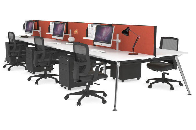 San Fran - 6 Person Office Workstation Bench Chrome Leg [1200L x 800W with Cable Scallop] Jasonl white orange squash (500H x 1200W) 