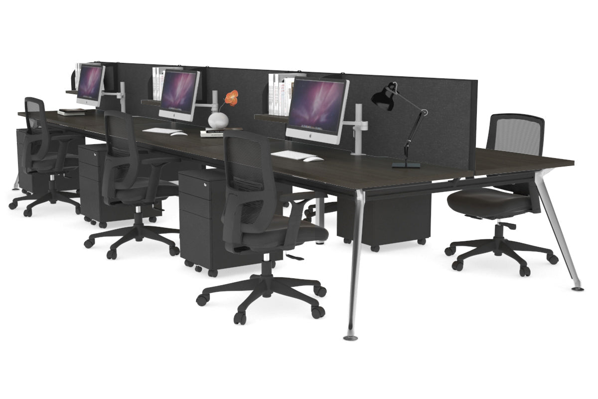 San Fran - 6 Person Office Workstation Bench Chrome Leg [1200L x 800W with Cable Scallop] Jasonl dark oak moody charcoal (500H x 1200W) 