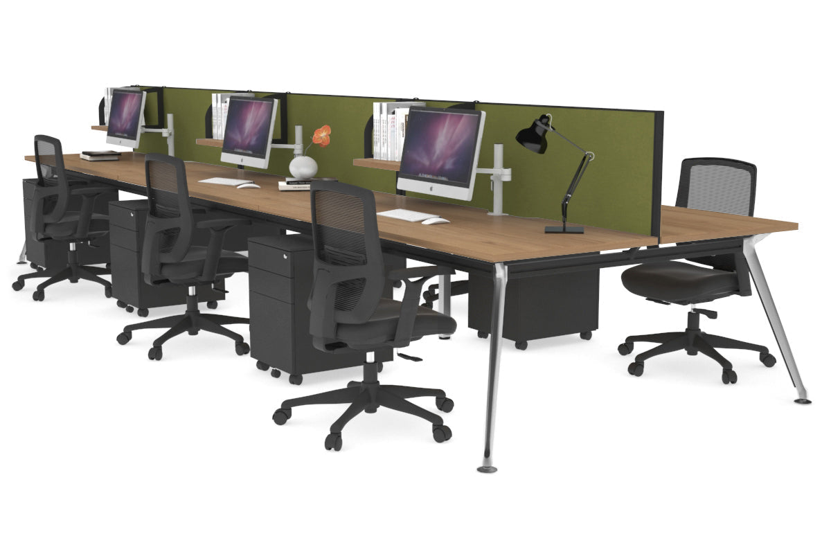 San Fran - 6 Person Office Workstation Bench Chrome Leg [1200L x 800W with Cable Scallop] Jasonl salvage oak green moss (500H x 1200W) 