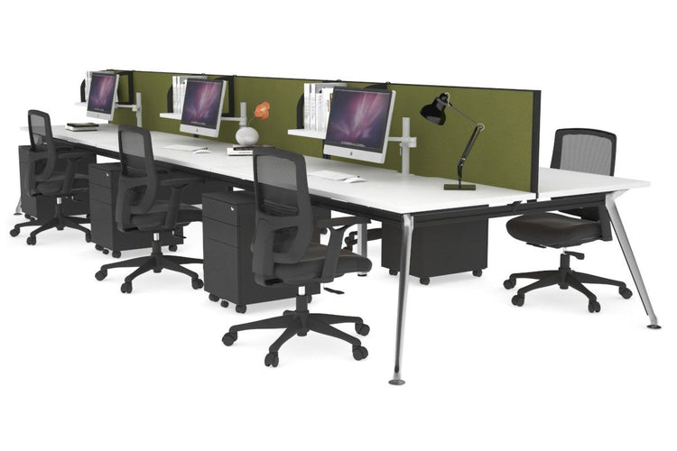 San Fran - 6 Person Office Workstation Bench Chrome Leg [1200L x 800W with Cable Scallop] Jasonl white green moss (500H x 1200W) 