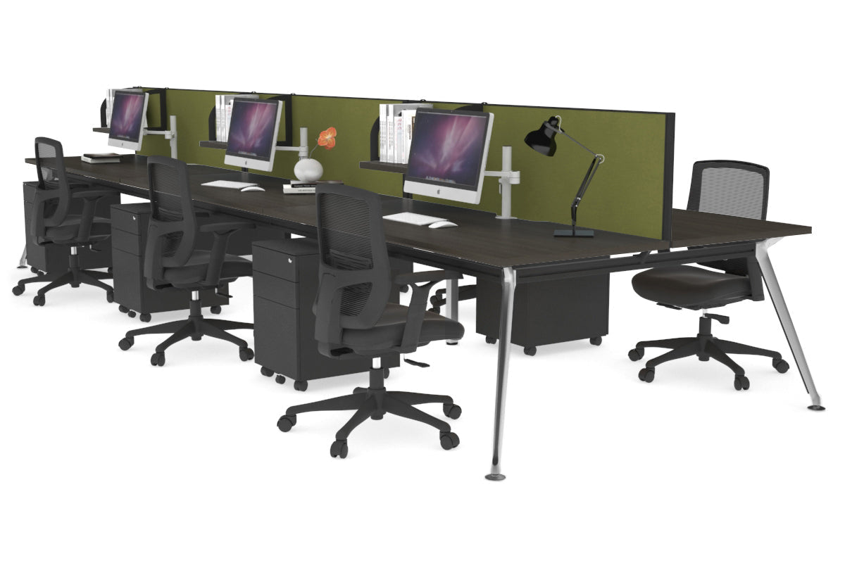 San Fran - 6 Person Office Workstation Bench Chrome Leg [1200L x 800W with Cable Scallop] Jasonl dark oak green moss (500H x 1200W) 