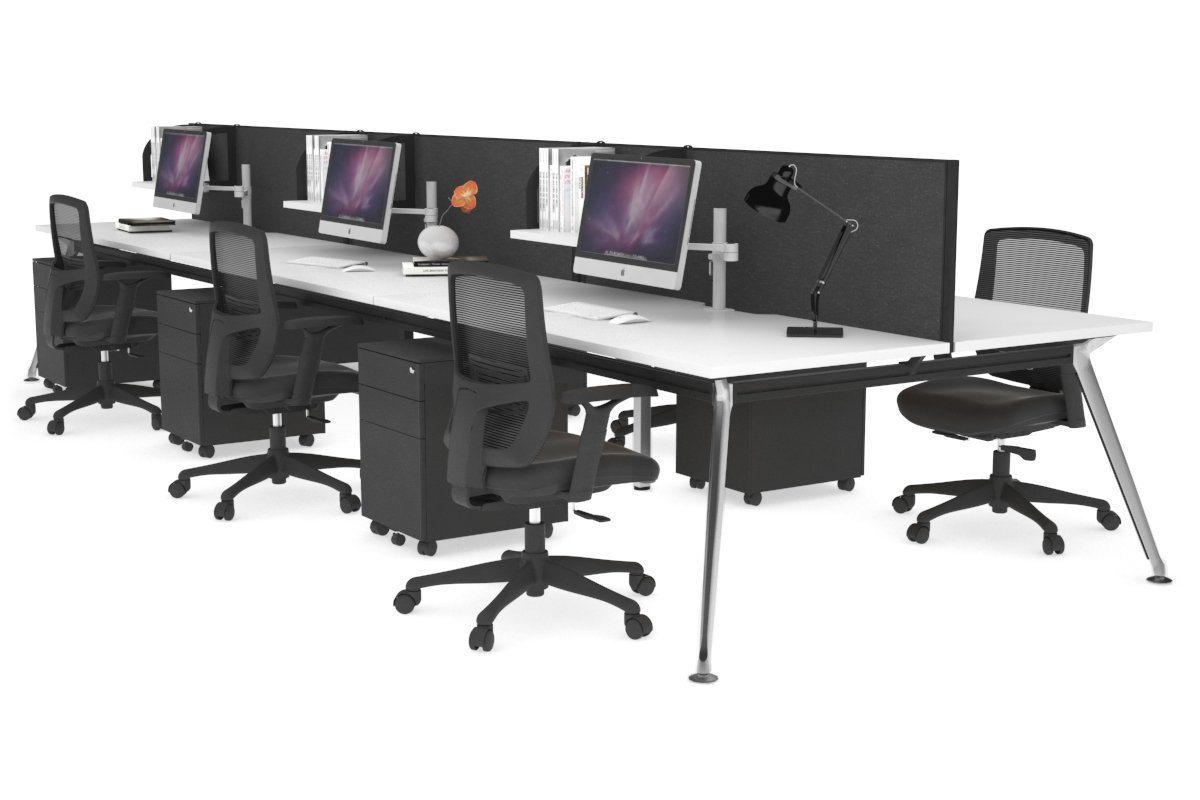 San Fran - 6 Person Office Workstation Bench Chrome Leg [1200L x 800W with Cable Scallop] Jasonl white moody charcoal (500H x 1200W) 