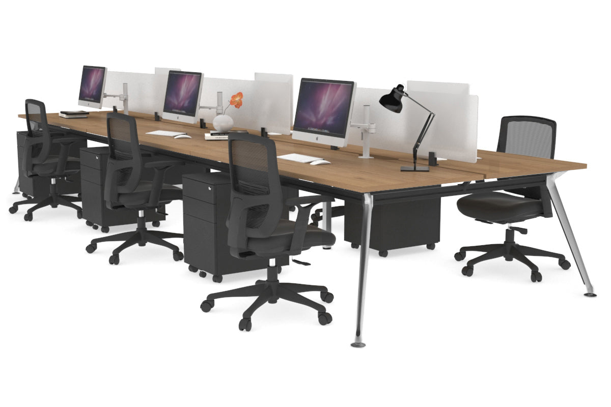 San Fran - 6 Person Office Workstation Bench Chrome Leg [1200L x 800W with Cable Scallop] Jasonl salvage oak white perspex (400H x 800W) 