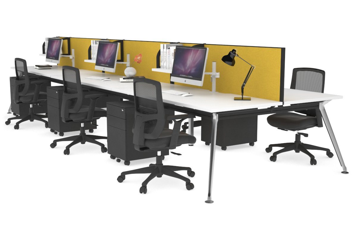 San Fran - 6 Person Office Workstation Bench Chrome Leg [1200L x 800W with Cable Scallop] Jasonl white mustard yellow (500H x 1200W) 