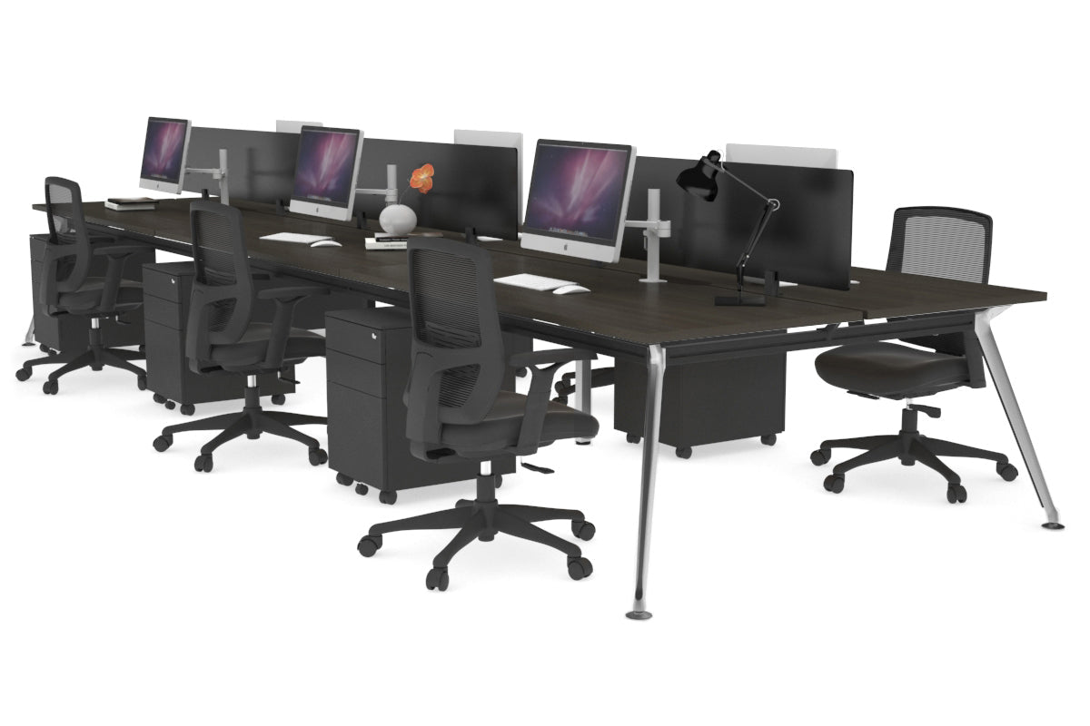 San Fran - 6 Person Office Workstation Bench Chrome Leg [1200L x 800W with Cable Scallop] Jasonl dark oak black perspex (400H x 800W) 