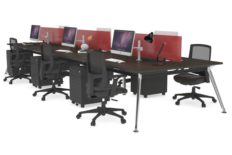 San Fran - 6 Person Office Workstation Bench Chrome Leg [1200L x 800W with Cable Scallop] Jasonl dark oak red perspex (400H x 800W) 