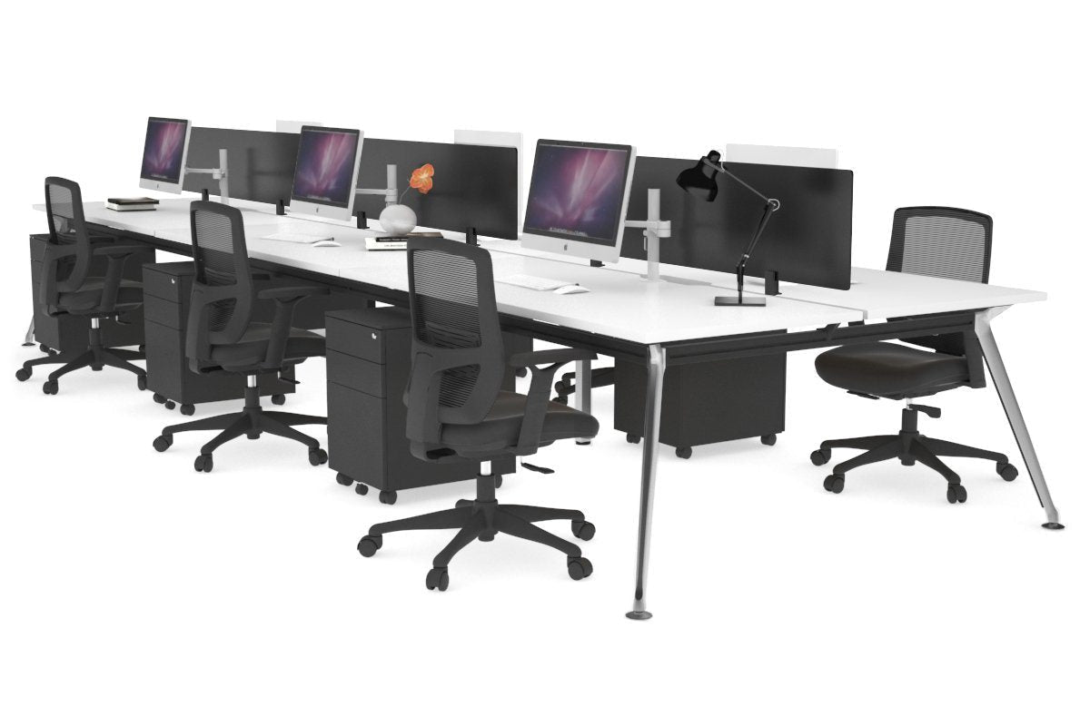 San Fran - 6 Person Office Workstation Bench Chrome Leg [1200L x 800W with Cable Scallop] Jasonl white black perspex (400H x 800W) 