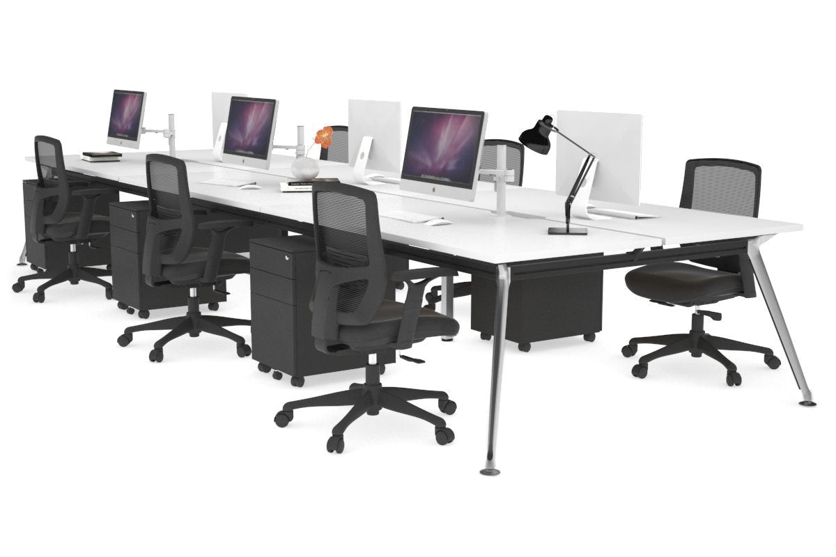 San Fran - 6 Person Office Workstation Bench Chrome Leg [1200L x 800W with Cable Scallop] Jasonl white none 