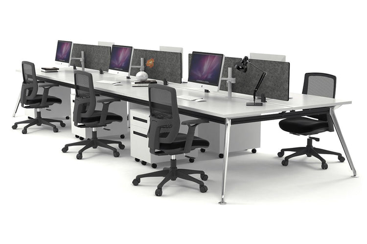 San Fran - 6 Person Office Workstation Bench Chrome Leg [1400L x 700W] Jasonl white echo grey (400H x 800W) 