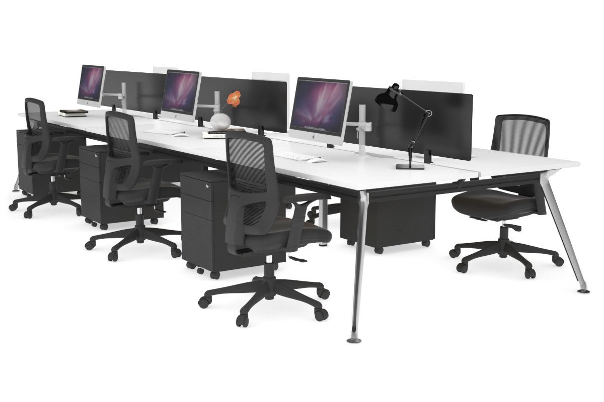 San Fran - 6 Person Office Workstation Bench Chrome Leg [1400L x 800W with Cable Scallop] Jasonl white black perspex (400H x 800W) 