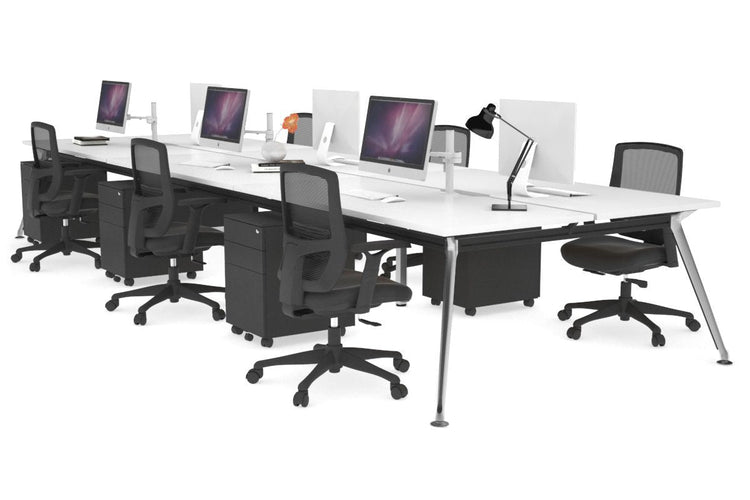 San Fran - 6 Person Office Workstation Bench Chrome Leg [1400L x 800W with Cable Scallop] Jasonl white none 