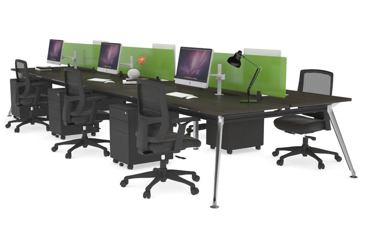San Fran - 6 Person Office Workstation Bench Chrome Leg [1400L x 800W with Cable Scallop] Jasonl dark oak green perspex (400H x 800W) 