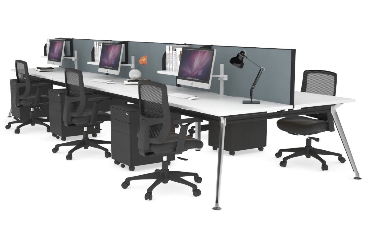 San Fran - 6 Person Office Workstation Bench Chrome Leg [1400L x 800W with Cable Scallop] Jasonl white cool grey (500H x 1400W) 