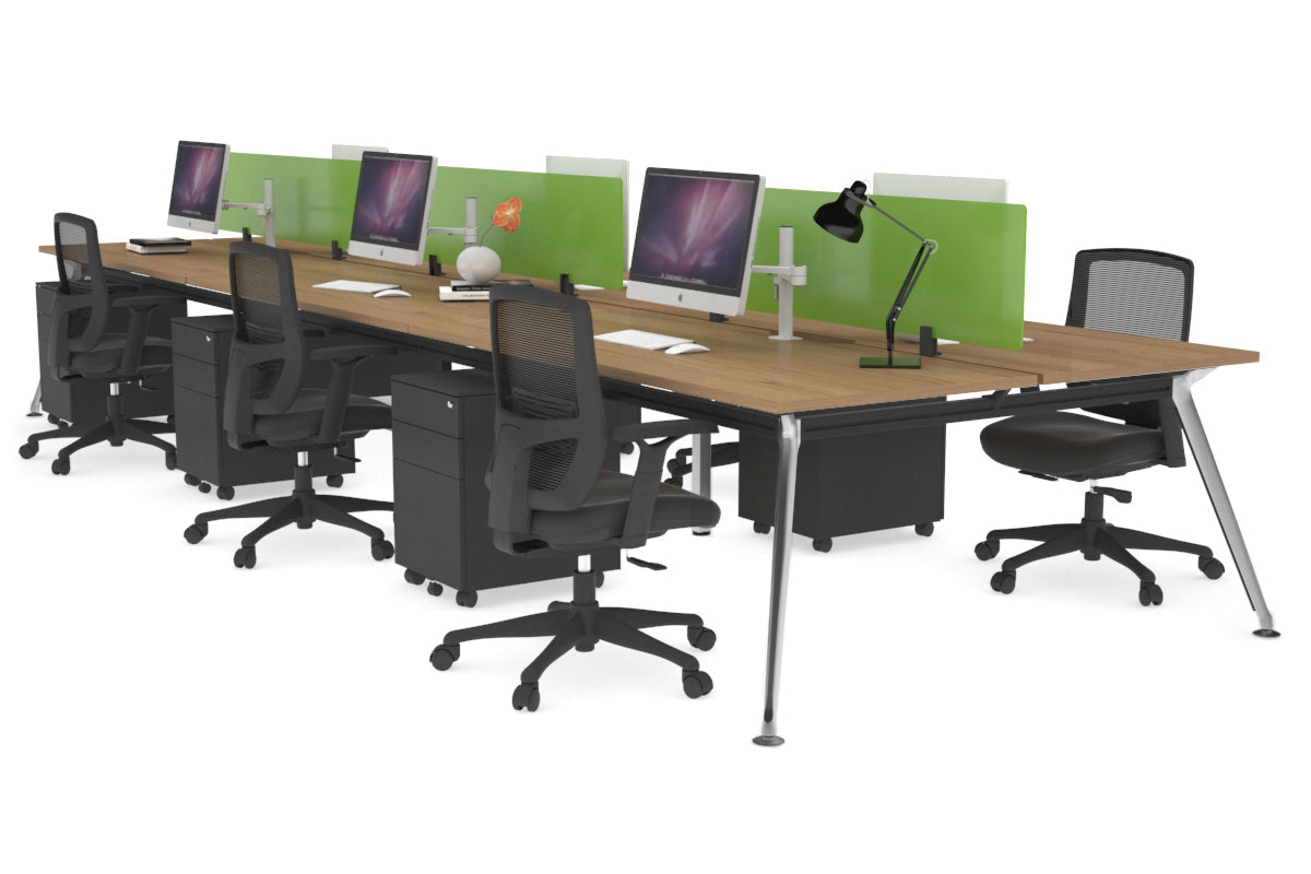 San Fran - 6 Person Office Workstation Bench Chrome Leg [1400L x 800W with Cable Scallop] Jasonl salvage oak green perspex (400H x 800W) 