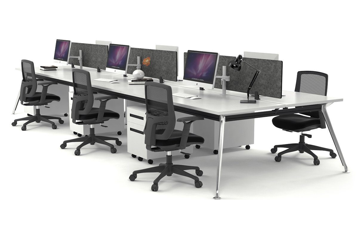 San Fran - 6 Person Office Workstation Bench Chrome Leg [1600L x 700W] Jasonl white echo grey (400H x 1500W) 