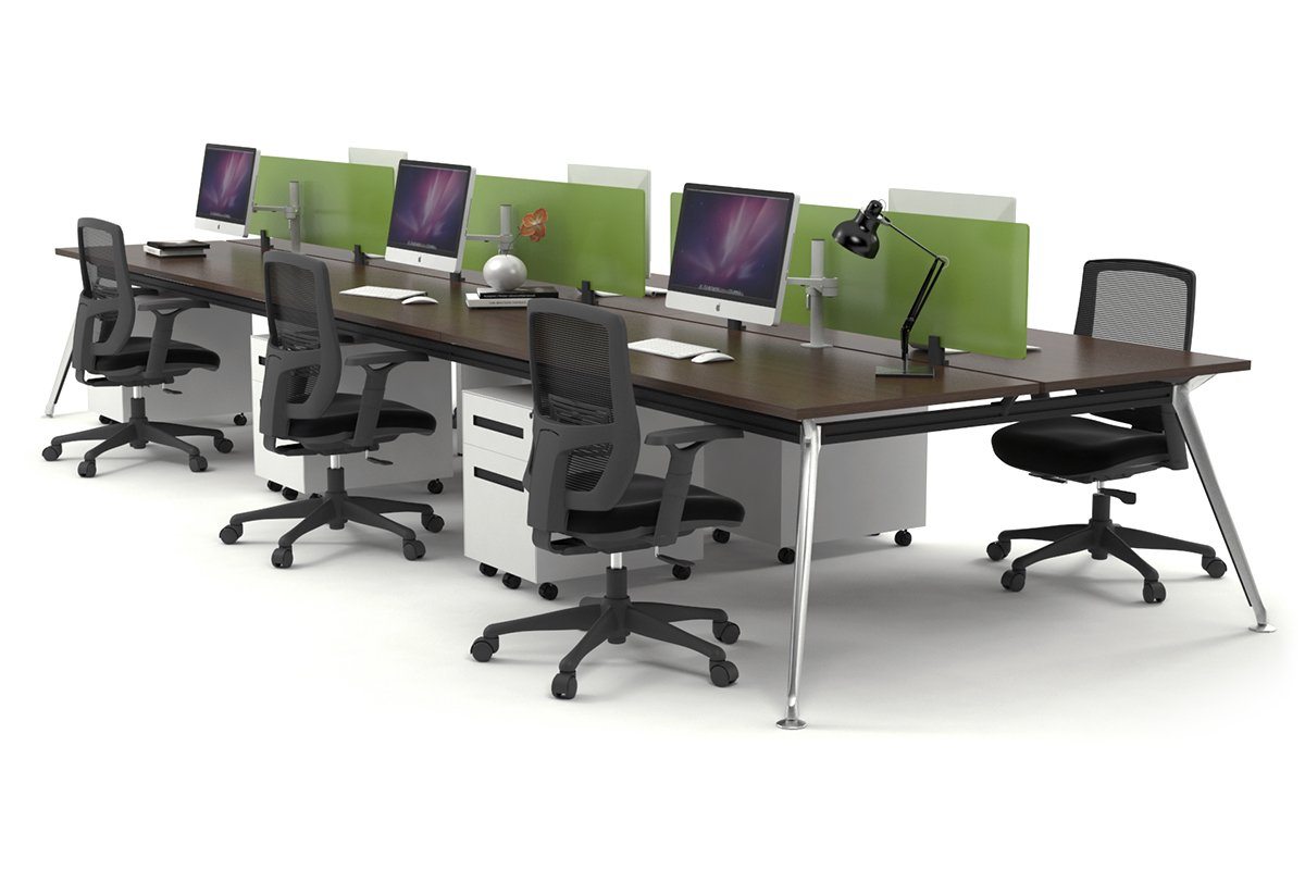 San Fran - 6 Person Office Workstation Bench Chrome Leg [1600L x 700W] Jasonl wenge green perspex (400H x 1500W) 