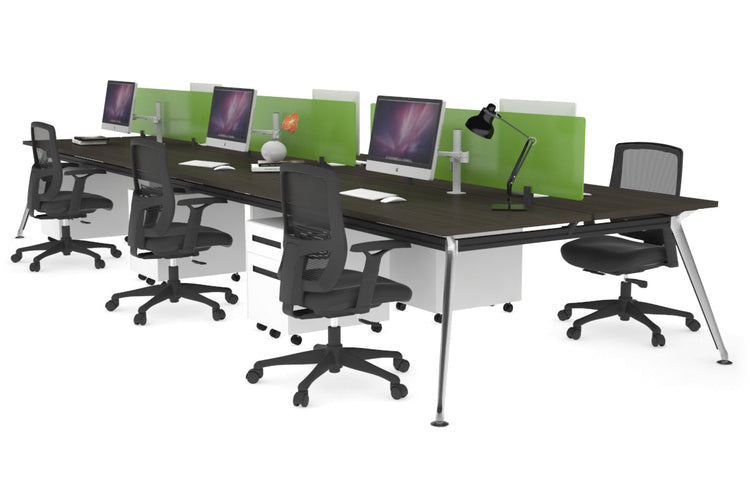 San Fran - 6 Person Office Workstation Bench Chrome Leg [1600L x 700W] Jasonl dark oak green perspex (400H x 1500W) 