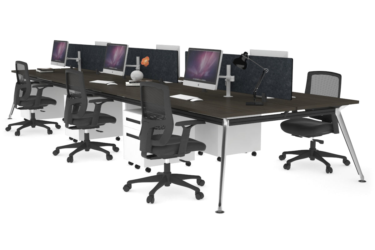 San Fran - 6 Person Office Workstation Bench Chrome Leg [1600L x 700W] Jasonl dark oak echo grey (400H x 1500W) 