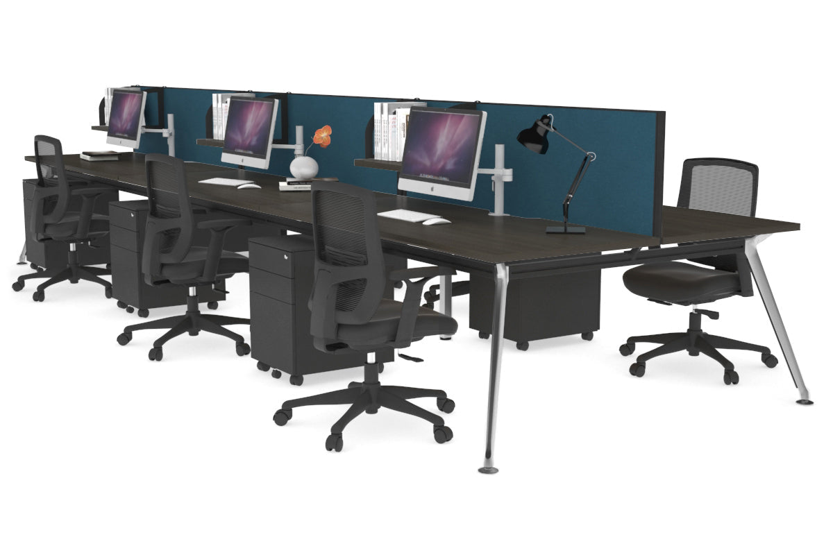 San Fran - 6 Person Office Workstation Bench Chrome Leg [1600L x 700W] Jasonl dark oak deep blue (500H x 1600W) 