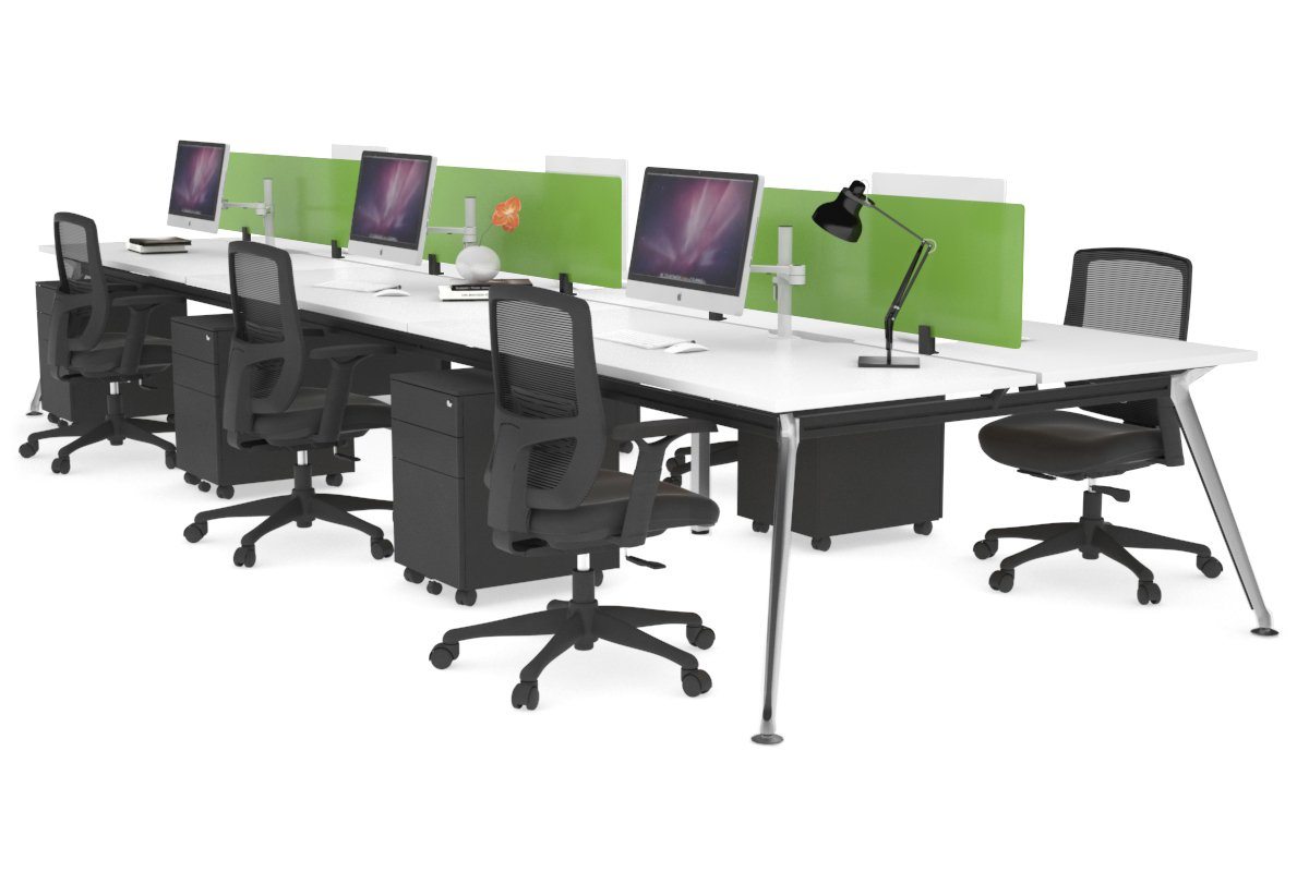 San Fran - 6 Person Office Workstation Bench Chrome Leg [1600L x 800W with Cable Scallop] Jasonl white green perspex (400H x 1500W) 