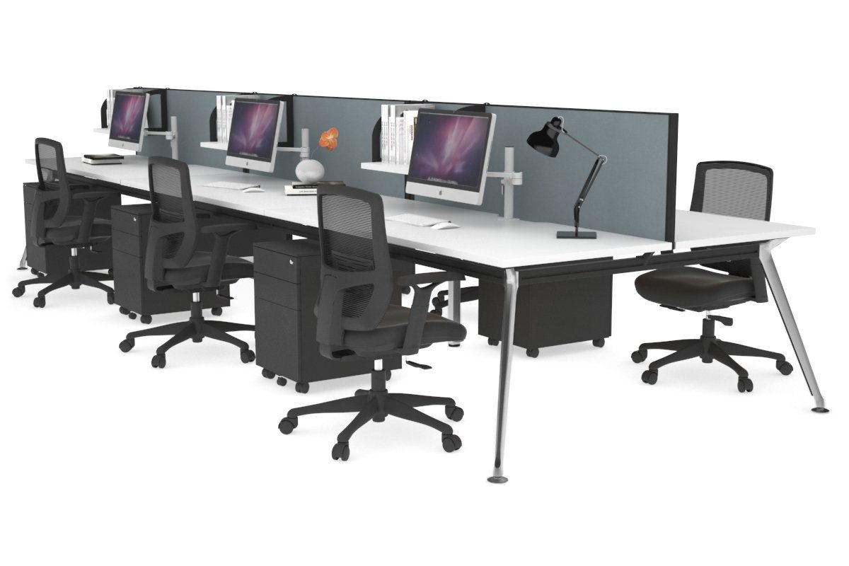 San Fran - 6 Person Office Workstation Bench Chrome Leg [1600L x 800W with Cable Scallop] Jasonl white cool grey (500H x 1600W) 