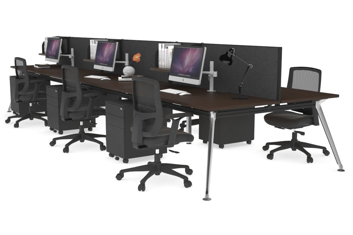 San Fran - 6 Person Office Workstation Bench Chrome Leg [1600L x 800W with Cable Scallop] Jasonl wenge moody charcoal (500H x 1600W) 