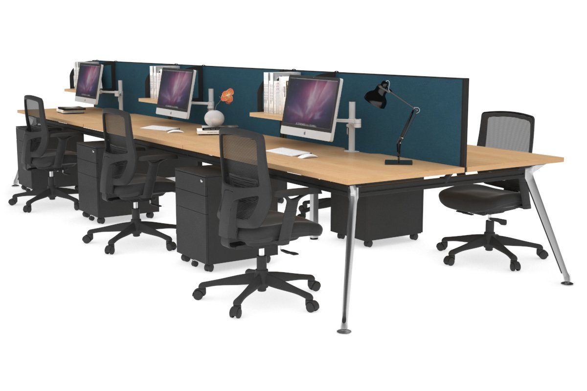 San Fran - 6 Person Office Workstation Bench Chrome Leg [1600L x 800W with Cable Scallop] Jasonl maple deep blue (500H x 1600W) 