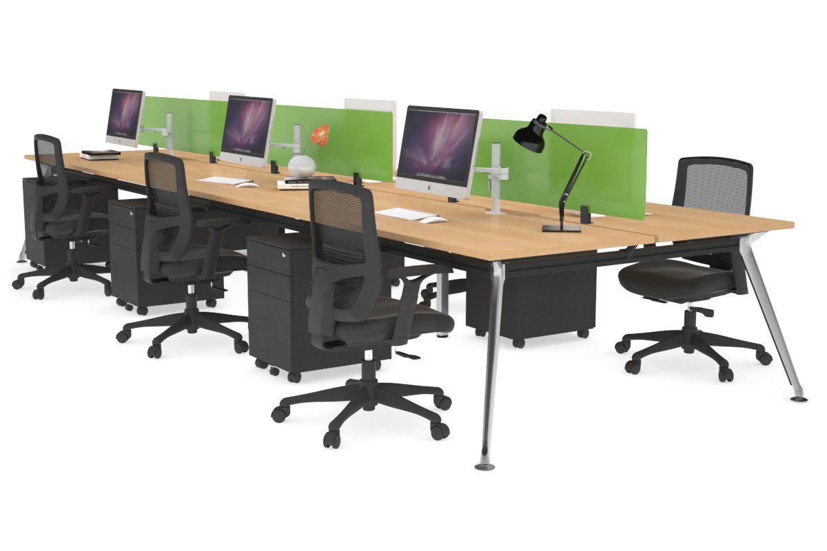 San Fran - 6 Person Office Workstation Bench Chrome Leg [1600L x 800W with Cable Scallop] Jasonl maple green perspex (400H x 1500W) 
