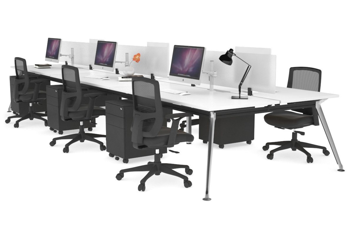 San Fran - 6 Person Office Workstation Bench Chrome Leg [1600L x 800W with Cable Scallop] Jasonl white white perspex (400H x 1500W) 