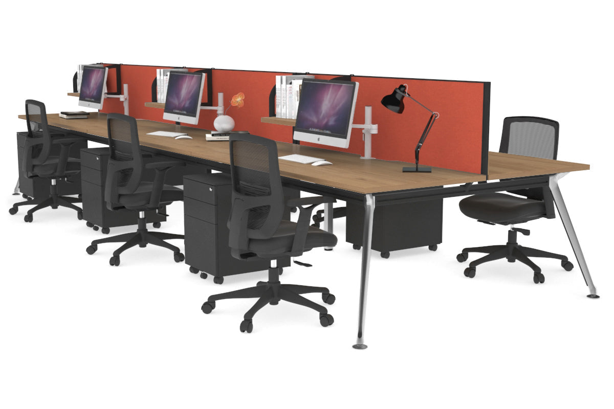 San Fran - 6 Person Office Workstation Bench Chrome Leg [1600L x 800W with Cable Scallop] Jasonl salvage oak orange squash (500H x 1600W) 