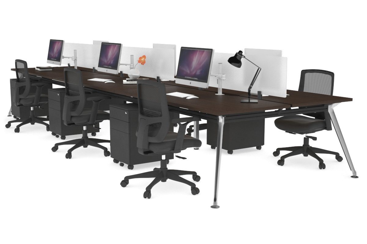 San Fran - 6 Person Office Workstation Bench Chrome Leg [1600L x 800W with Cable Scallop] Jasonl wenge white perspex (400H x 1500W) 