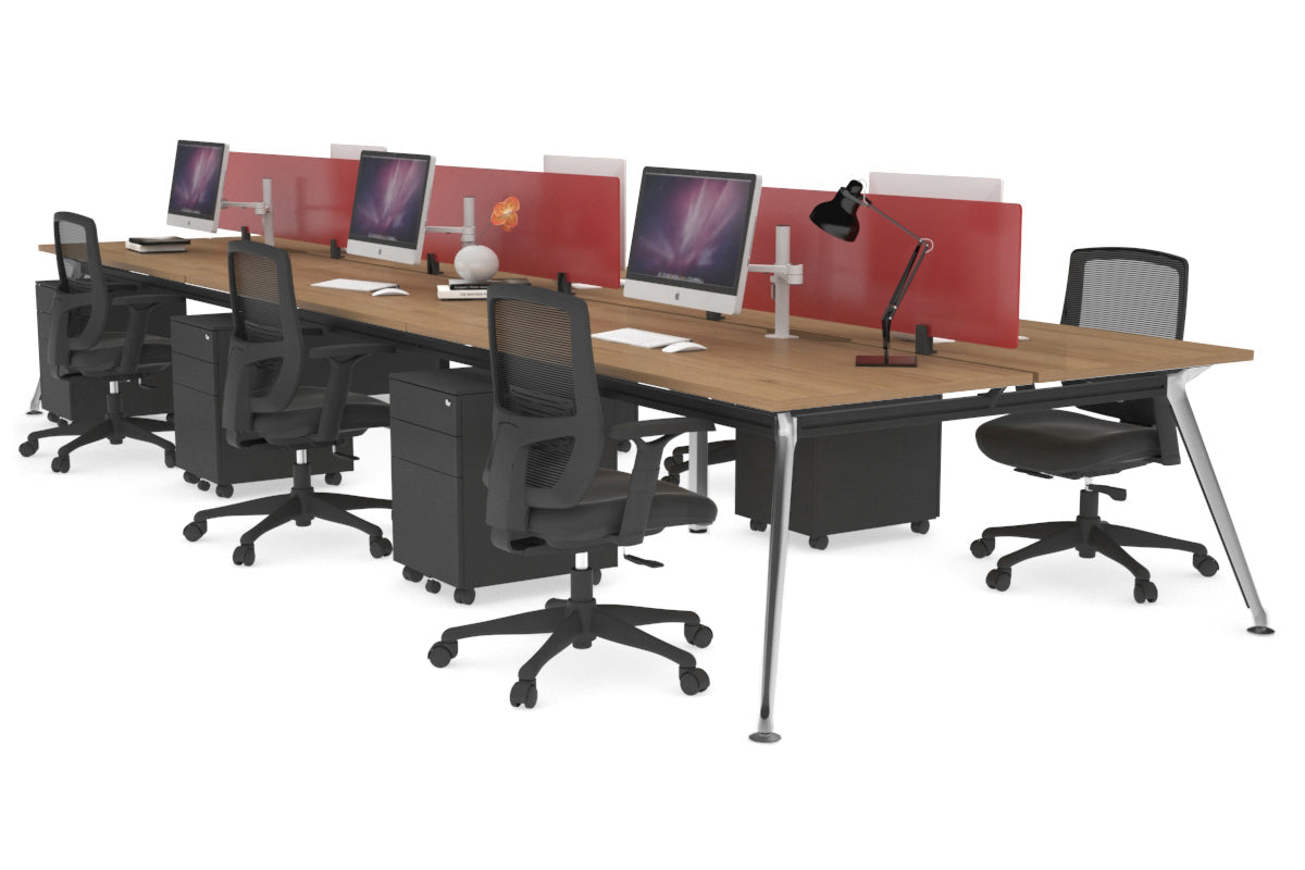 San Fran - 6 Person Office Workstation Bench Chrome Leg [1600L x 800W with Cable Scallop] Jasonl salvage oak red perspex (400H x 1500W) 