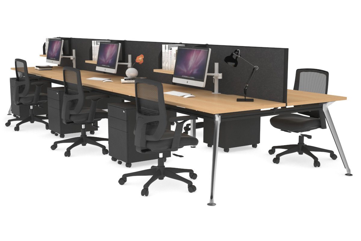 San Fran - 6 Person Office Workstation Bench Chrome Leg [1600L x 800W with Cable Scallop] Jasonl maple moody charcoal (500H x 1600W) 
