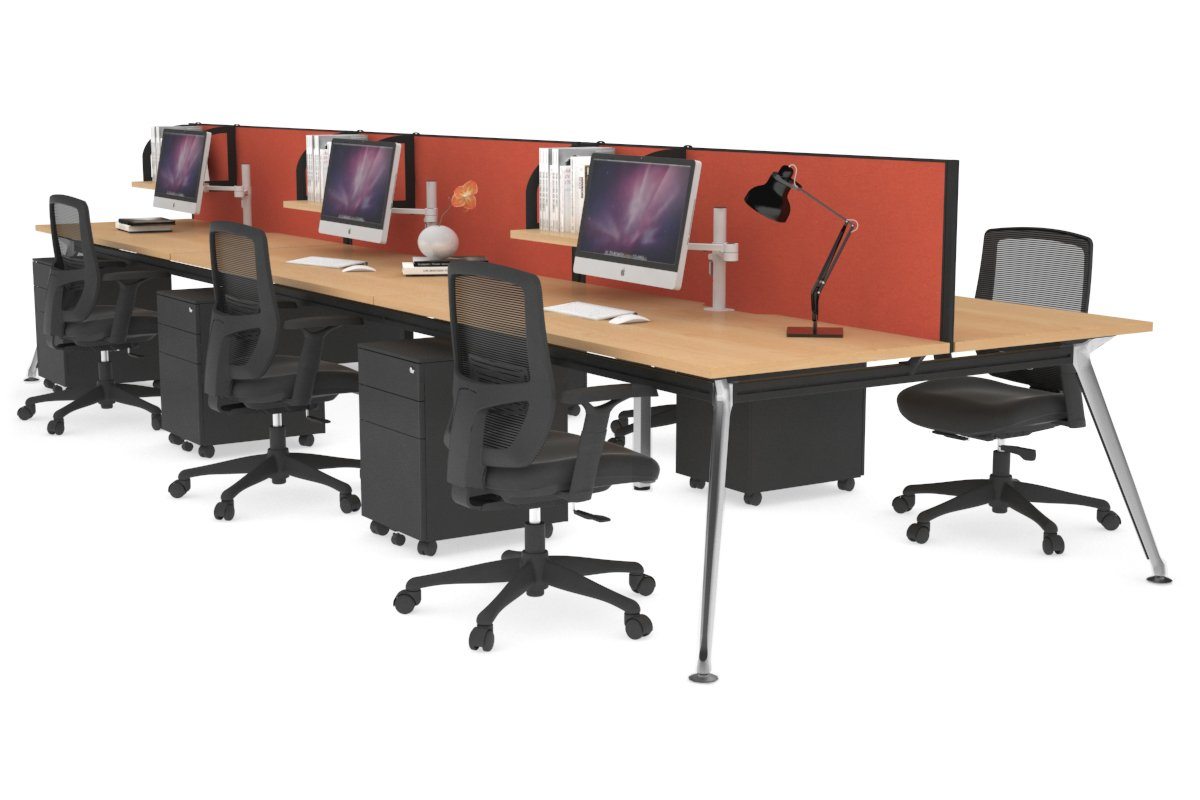San Fran - 6 Person Office Workstation Bench Chrome Leg [1600L x 800W with Cable Scallop] Jasonl maple orange squash (500H x 1600W) 