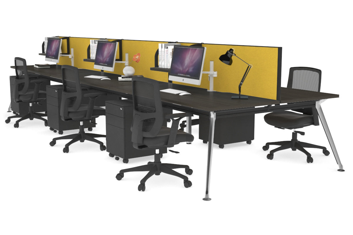 San Fran - 6 Person Office Workstation Bench Chrome Leg [1600L x 800W with Cable Scallop] Jasonl dark oak mustard yellow (500H x 1600W) 