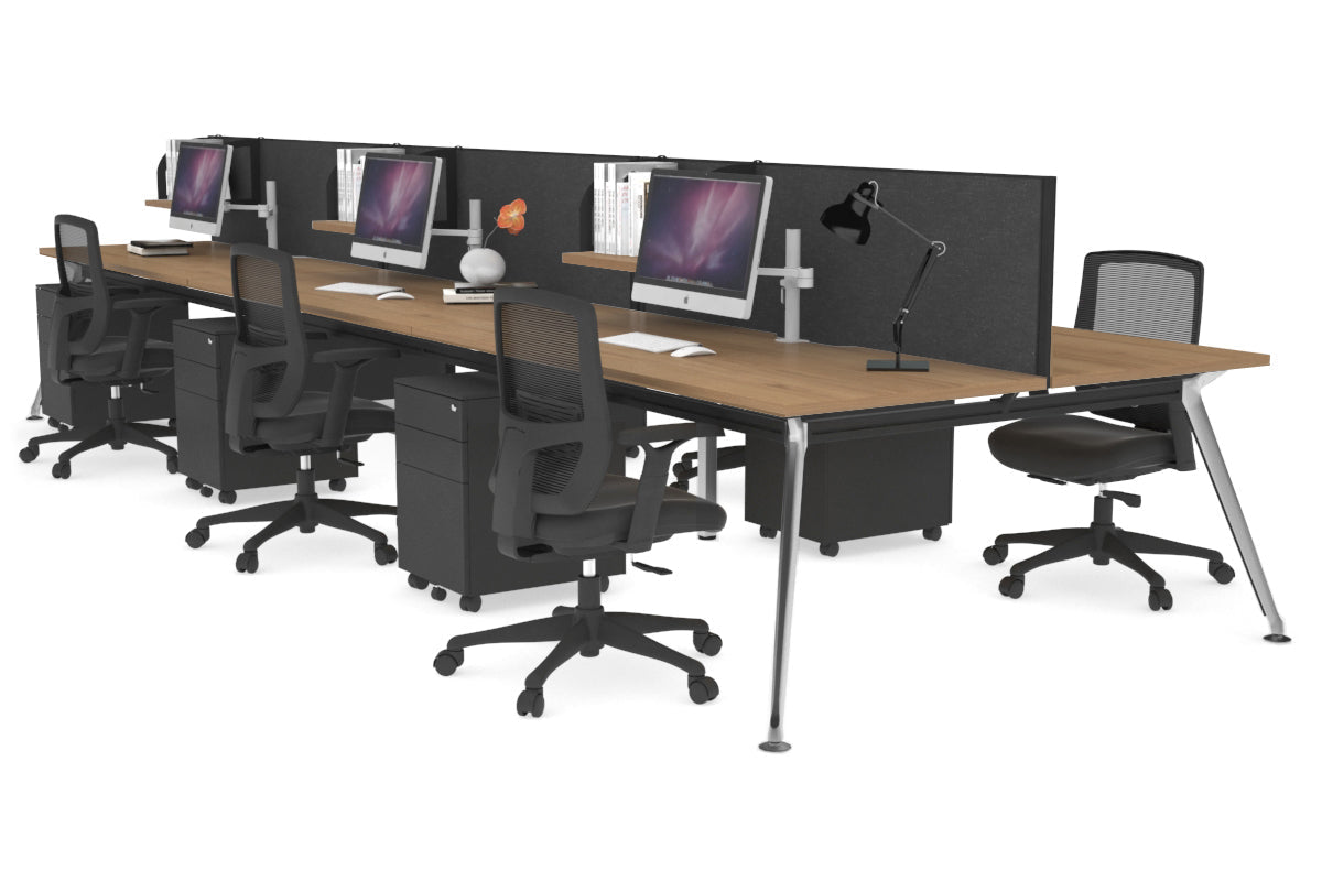 San Fran - 6 Person Office Workstation Bench Chrome Leg [1600L x 800W with Cable Scallop] Jasonl salvage oak moody charcoal (500H x 1600W) 