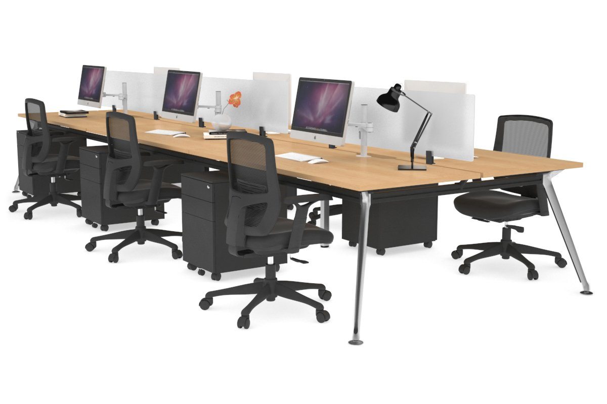 San Fran - 6 Person Office Workstation Bench Chrome Leg [1600L x 800W with Cable Scallop] Jasonl maple white perspex (400H x 1500W) 