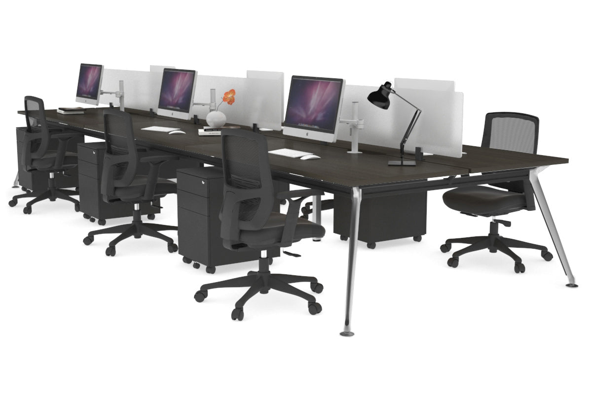 San Fran - 6 Person Office Workstation Bench Chrome Leg [1600L x 800W with Cable Scallop] Jasonl dark oak white perspex (400H x 1500W) 