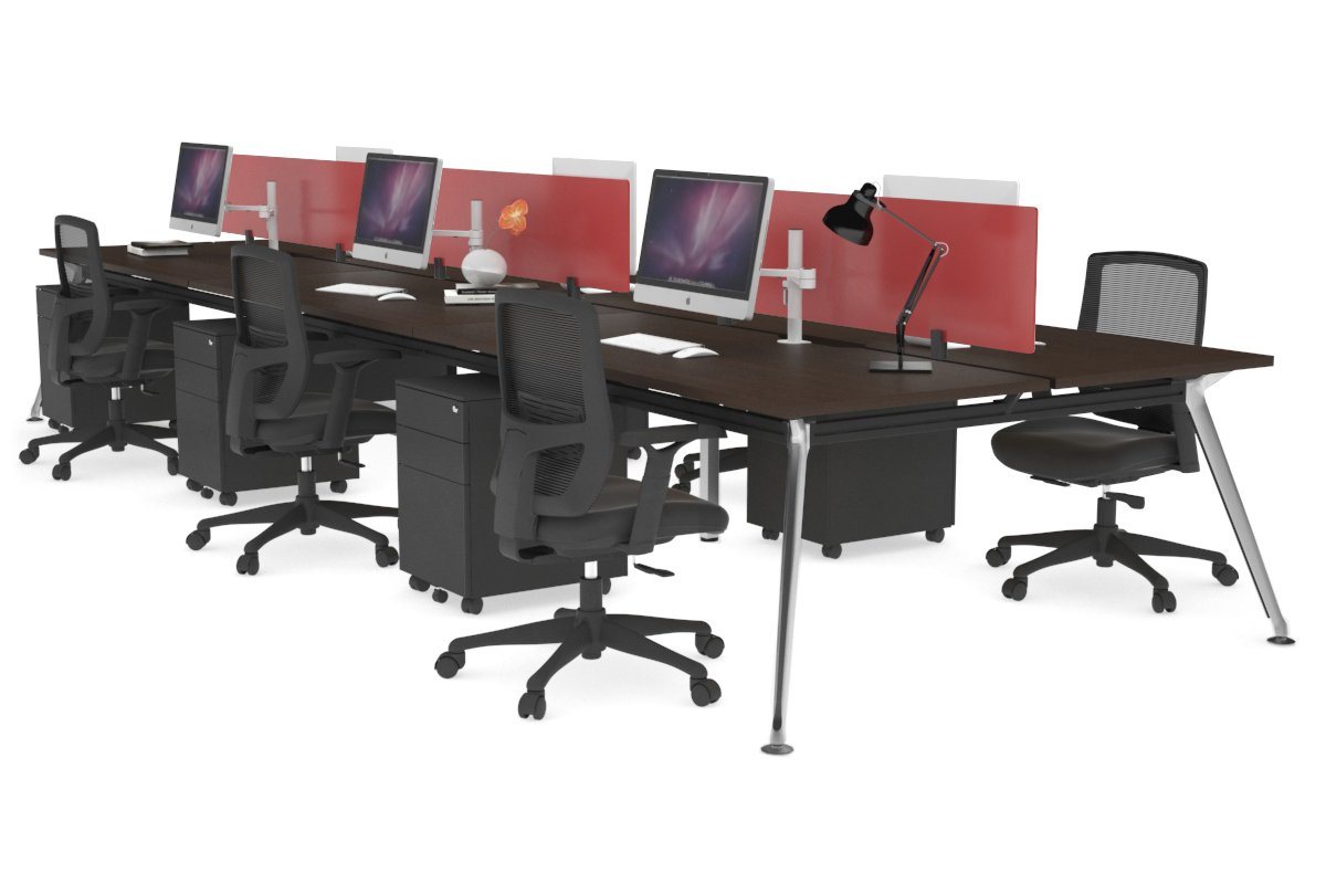 San Fran - 6 Person Office Workstation Bench Chrome Leg [1600L x 800W with Cable Scallop] Jasonl wenge red perspex (400H x 1500W) 