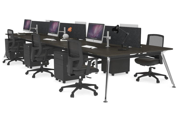 San Fran - 6 Person Office Workstation Bench Chrome Leg [1600L x 800W with Cable Scallop] Jasonl dark oak echo grey (400H x 1500W) 