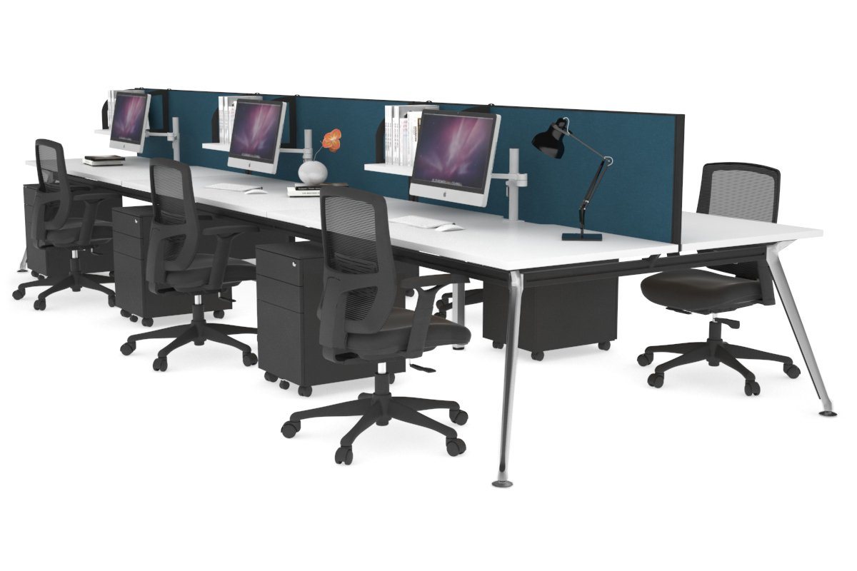 San Fran - 6 Person Office Workstation Bench Chrome Leg [1600L x 800W with Cable Scallop] Jasonl white deep blue (500H x 1600W) 