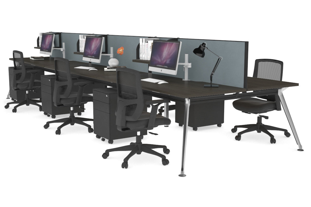 San Fran - 6 Person Office Workstation Bench Chrome Leg [1600L x 800W with Cable Scallop] Jasonl dark oak cool grey (500H x 1600W) 