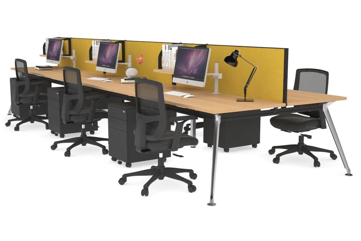 San Fran - 6 Person Office Workstation Bench Chrome Leg [1600L x 800W with Cable Scallop] Jasonl maple mustard yellow (500H x 1600W) 